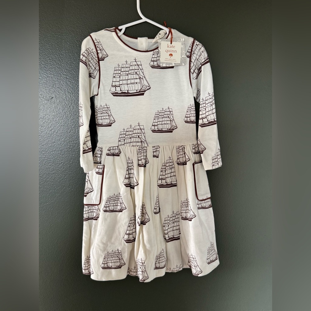 kate quinn Cream Dress with Brown Sailboat Print